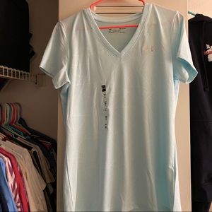 light blue under armour workout shirt